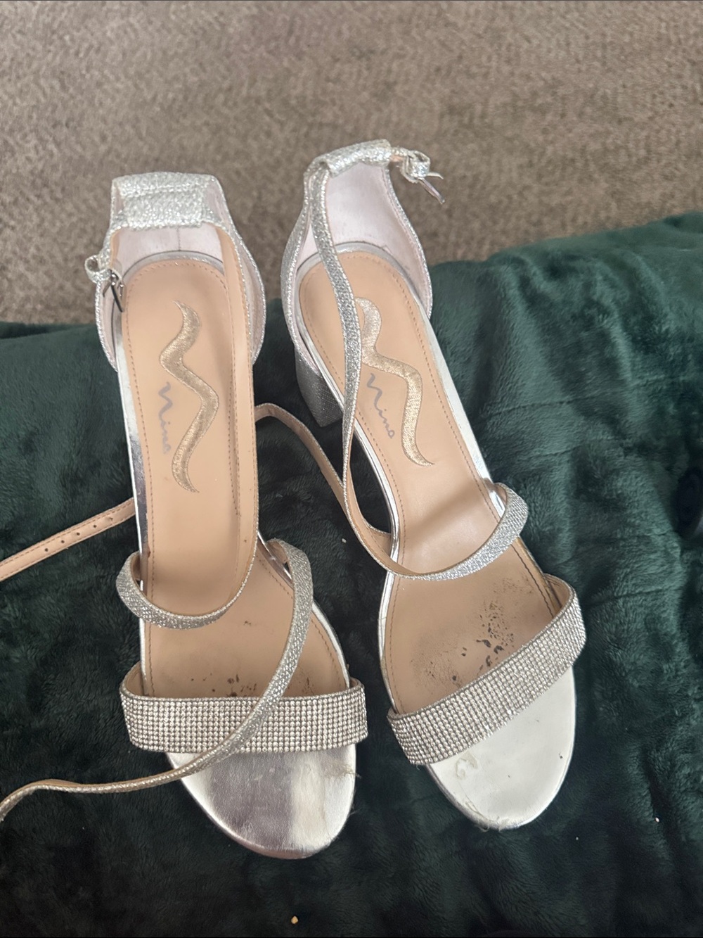 Nina Silver Rhinestone Ankle-Strap Heels
